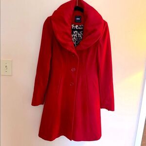 Express Red Women's Coat A Line Wool blend Small Knee Length Fit n Flare Small